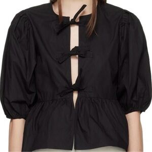 Ganni Cotton Poplin Peplum Tie Blouse size 40